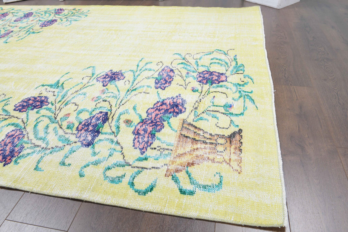 El yapımı vintage halı 178x259 cm çiçek desenli desenli yün - üstten görünüm