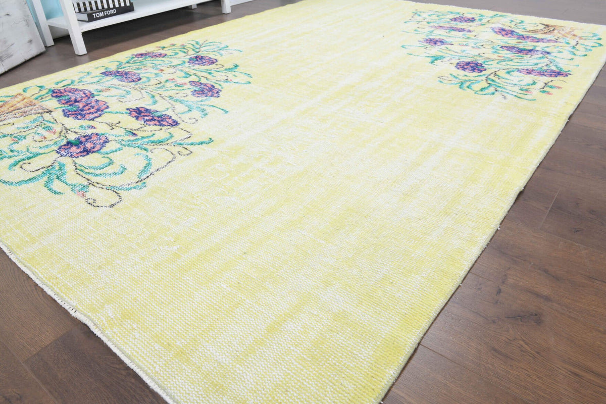 El yapımı vintage halı 178x259 cm çiçek desenli desenli yün - yakın çekim doku detayı