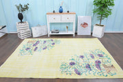 El yapımı vintage halı 178x259 cm çiçek desenli desenli yün - detay görünümü