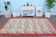 El yapımı vintage halı 178x279 cm bordürlü desenli yün - detay görünümü