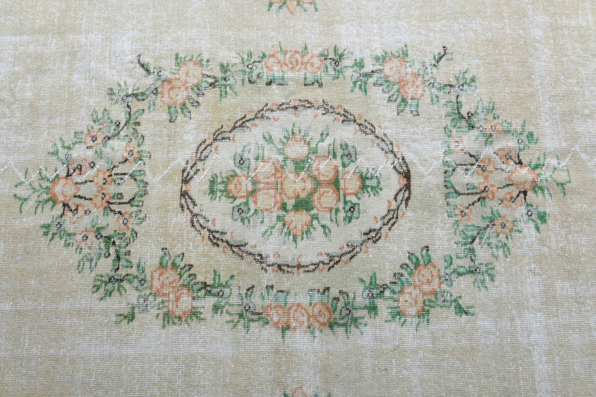 El yapımı vintage halı 188x279 cm madalyonlu desenli yün - üstten görünüm
