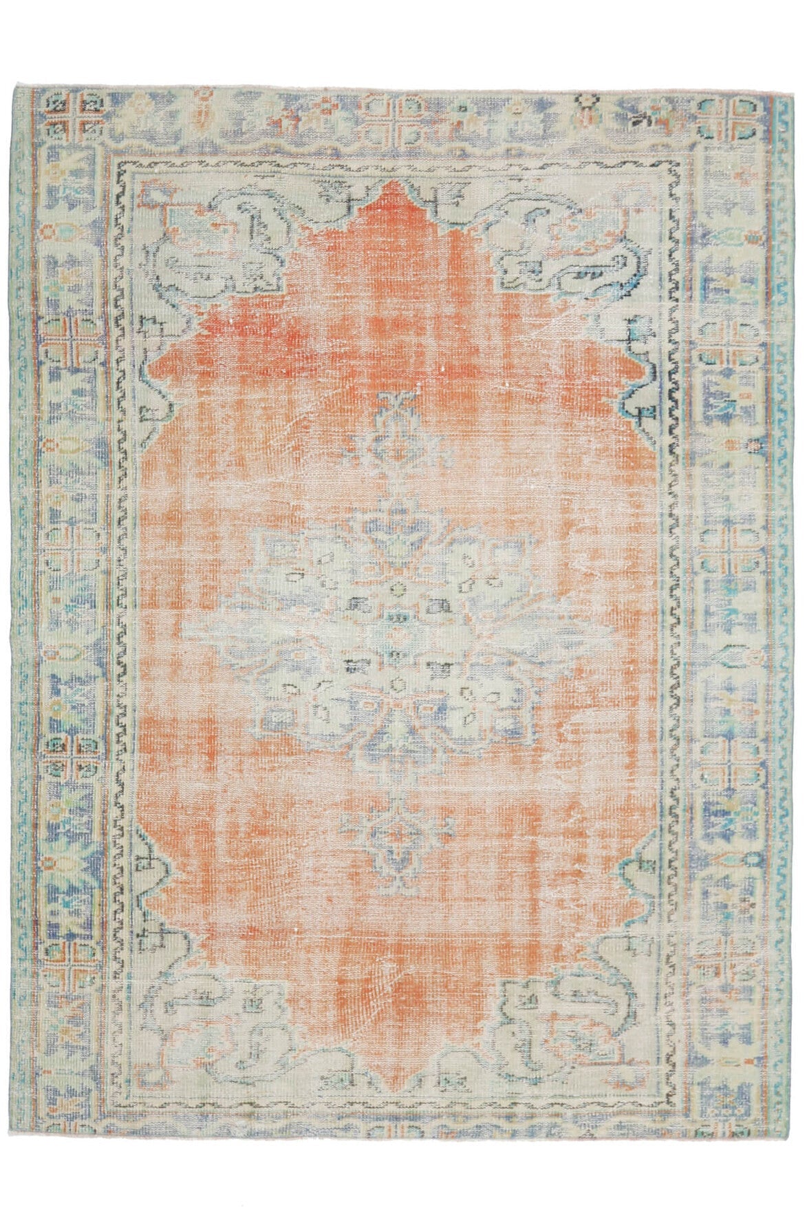 El yapımı vintage halı 183x244 cm oryantal desenli yün - üstten görünüm