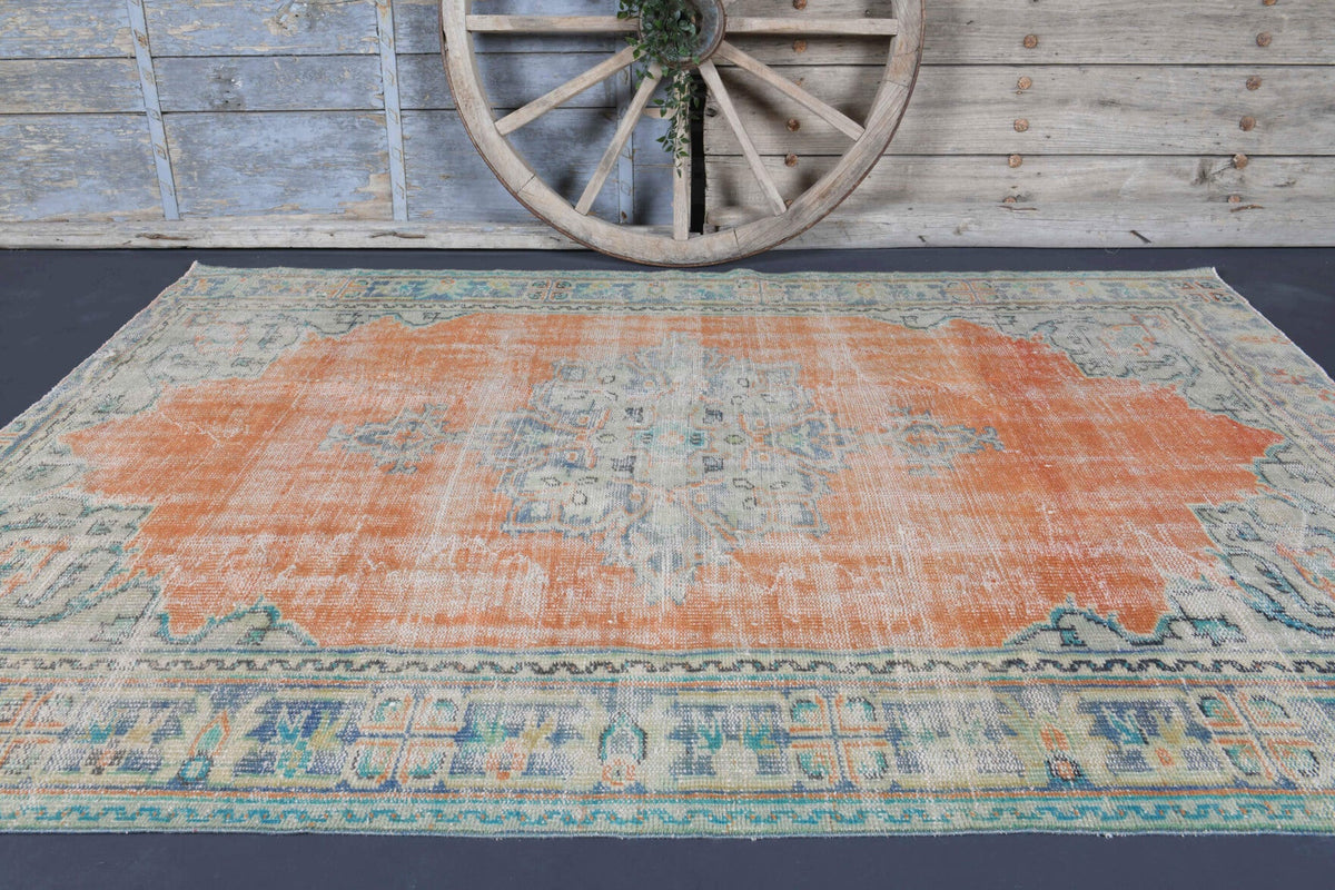 El yapımı vintage halı 183x244 cm oryantal desenli yün - detay görünümü