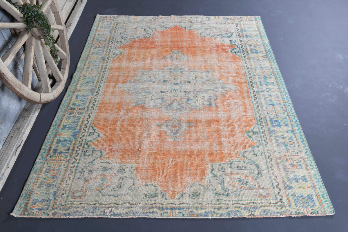 El yapımı vintage halı 183x244 cm oryantal desenli yün - yakın çekim doku detayı