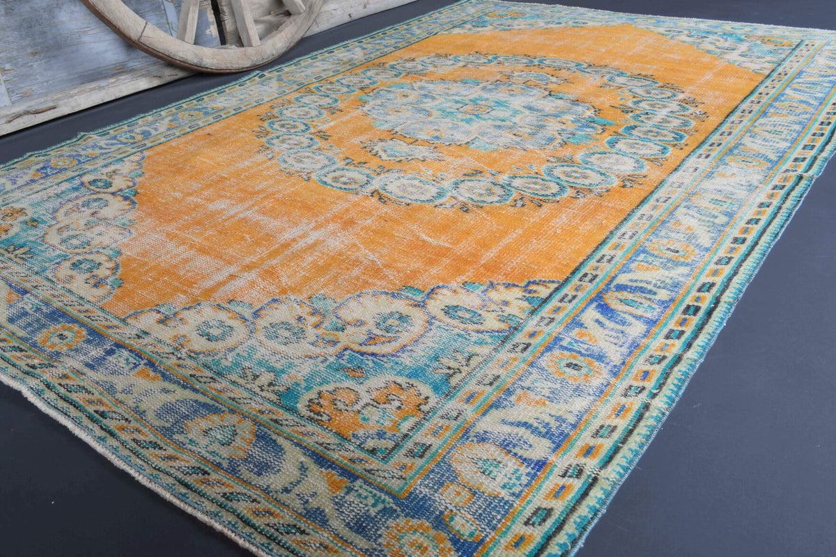 El yapımı vintage halı 170x262 cm oryantal desenli yün - kenar ve saçak detayı