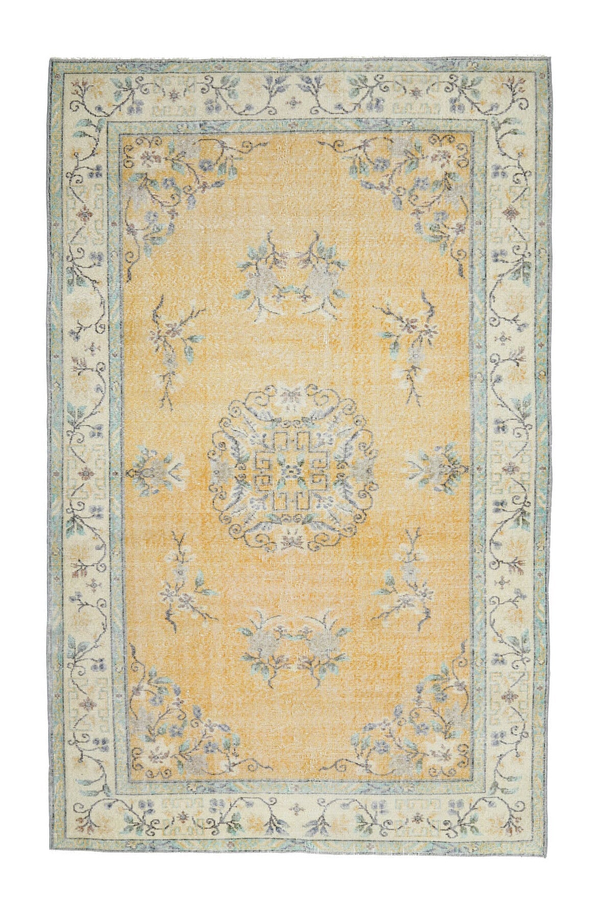 El yapımı vintage halı 152x274 cm madalyonlu desenli yün