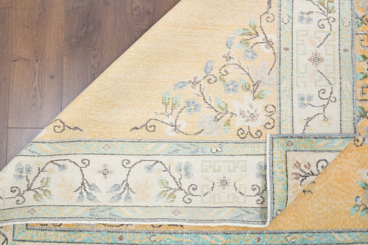 El yapımı vintage halı 152x274 cm madalyonlu desenli yün - desen detayı