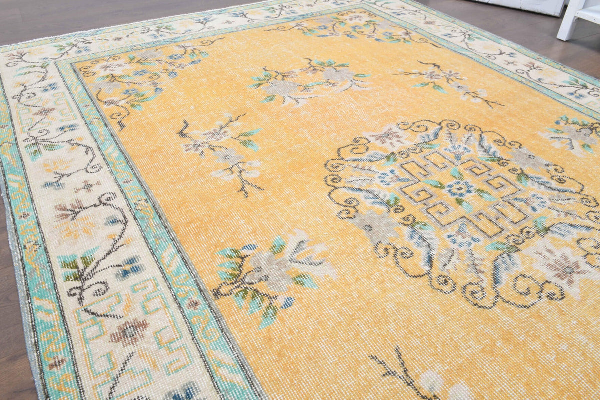 El yapımı vintage halı 152x274 cm madalyonlu desenli yün - farklı açıdan görünüm