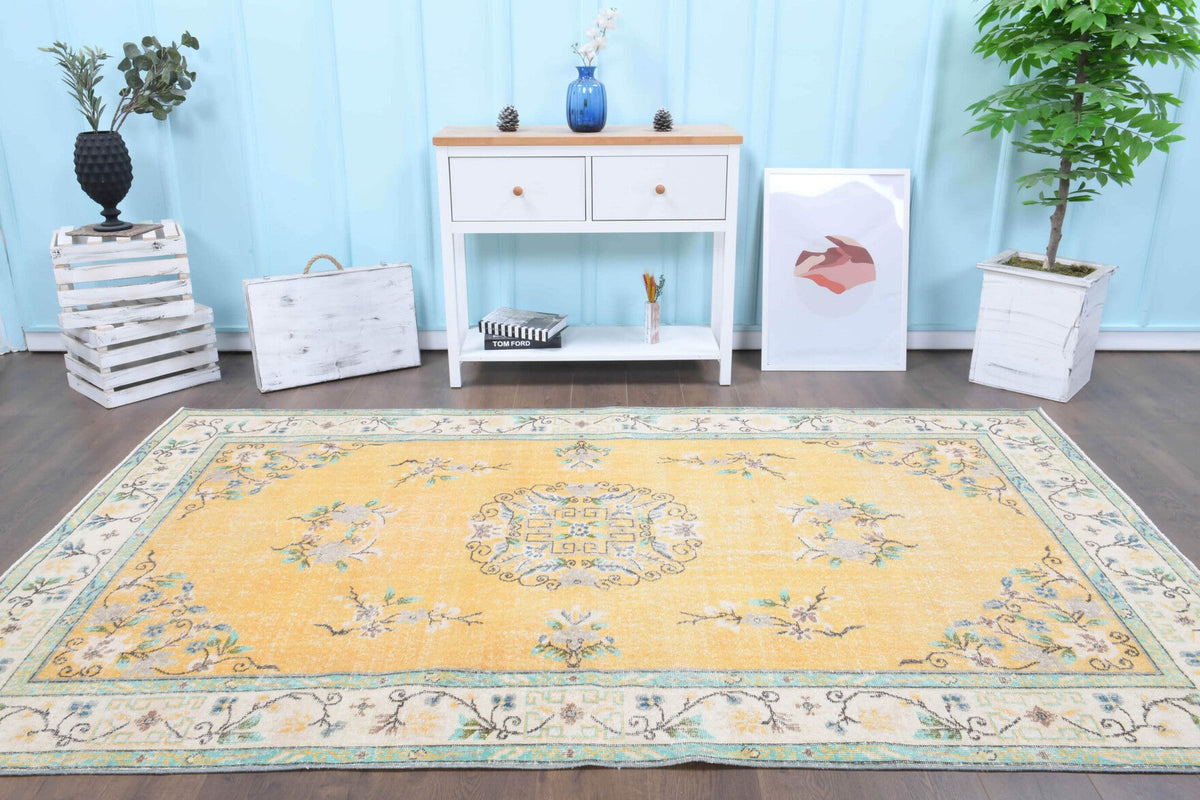 El yapımı vintage halı 152x274 cm madalyonlu desenli yün - detay görünümü
