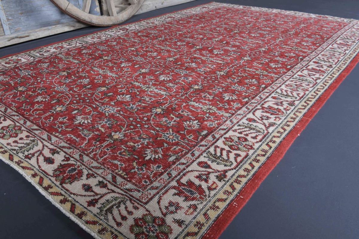El yapımı vintage halı 170x274 cm çiçek desenli desenli yün - yakın çekim doku detayı