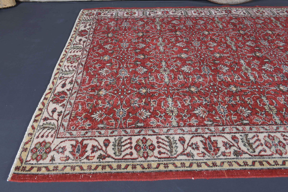 El yapımı vintage halı 170x274 cm çiçek desenli desenli yün - kenar ve saçak detayı