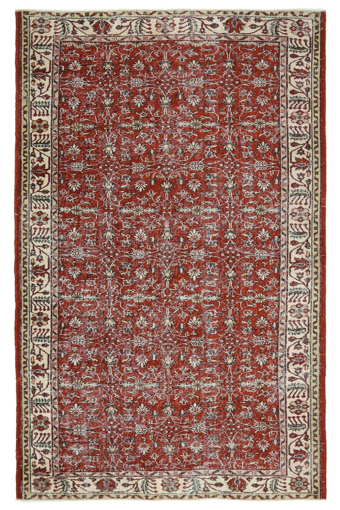 El yapımı vintage halı 170x274 cm çiçek desenli desenli yün - açık alan görünümü