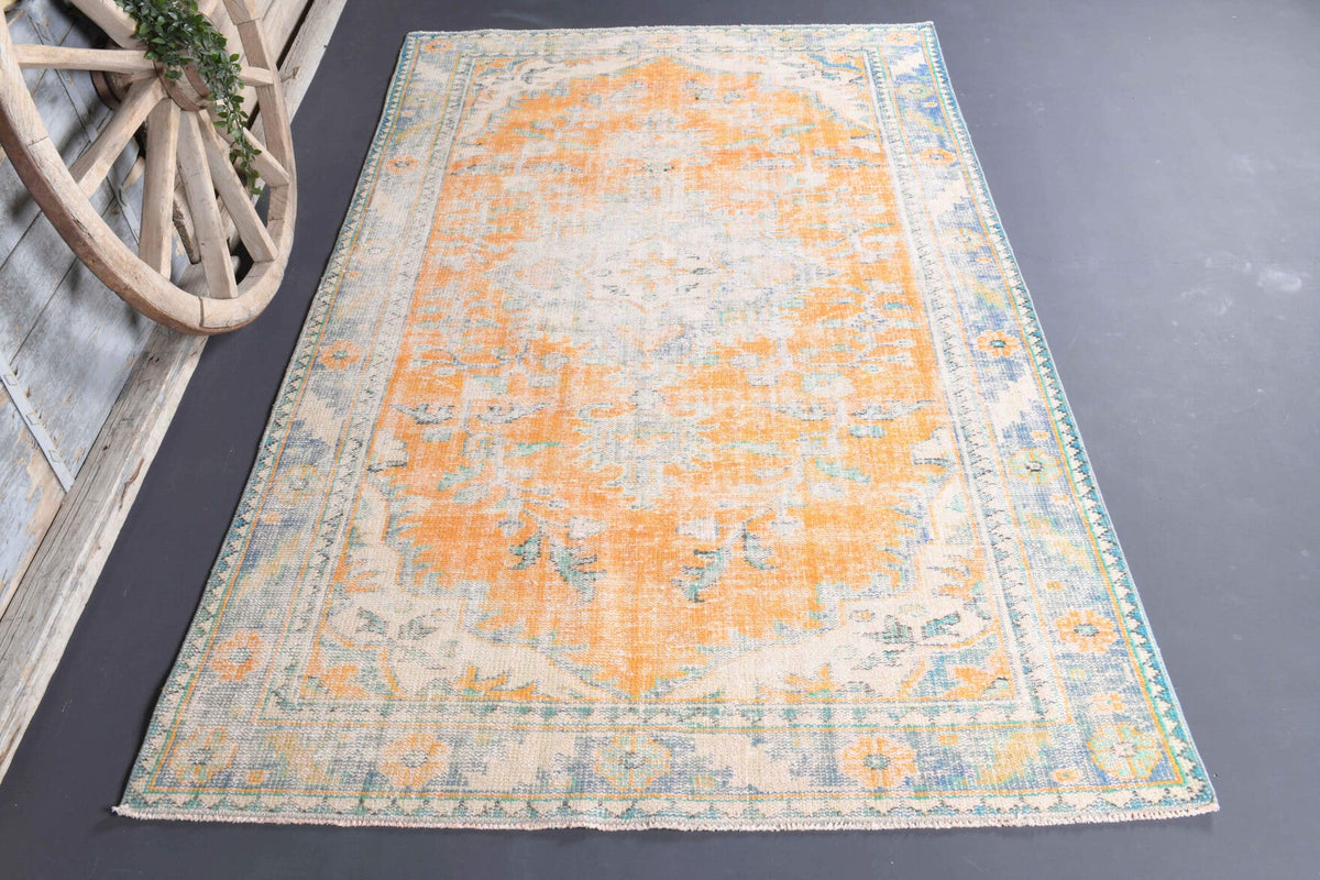 El yapımı vintage halı 152x274 cm oryantal desenli yün - detay görünümü