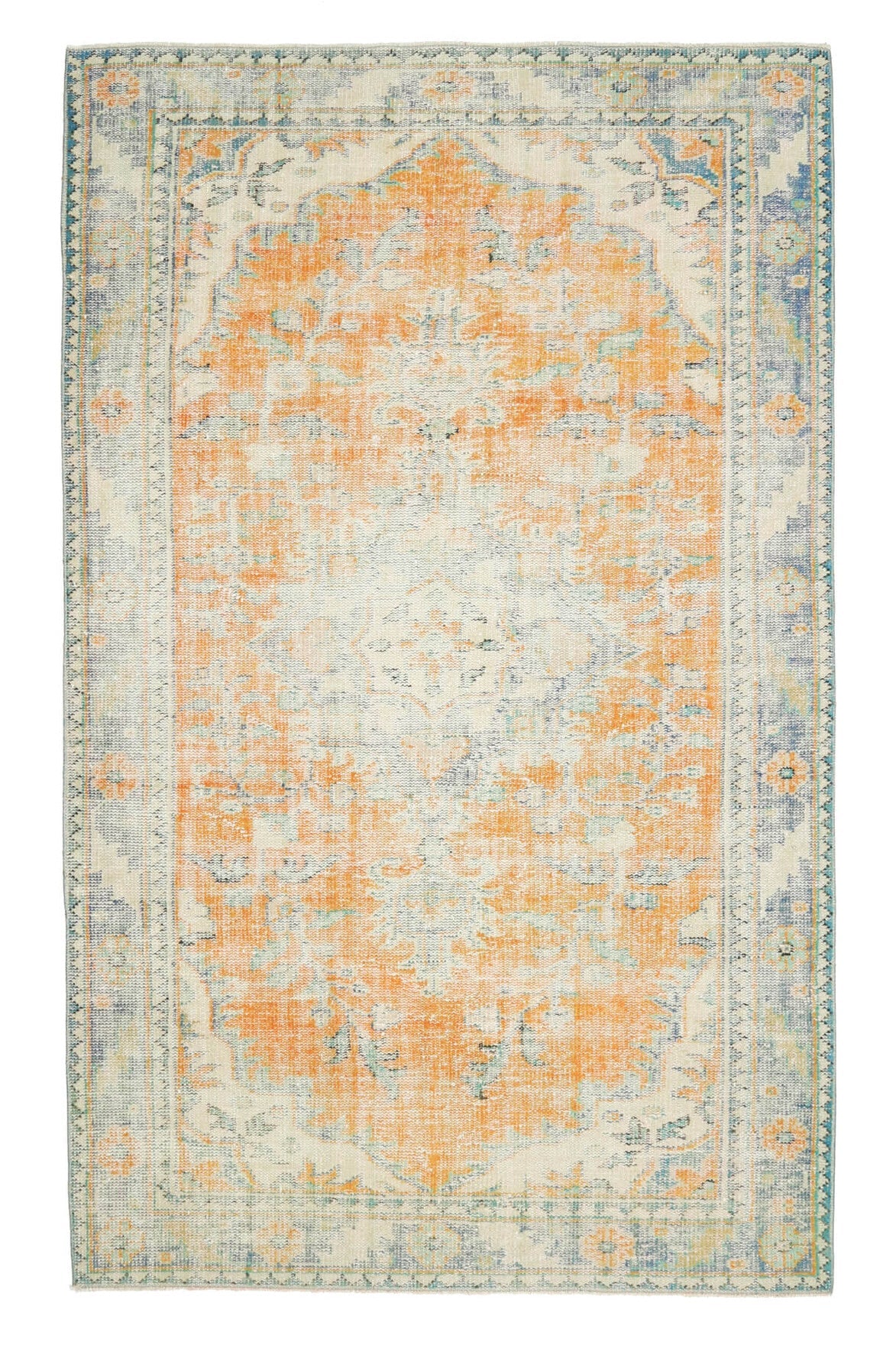 El yapımı vintage halı 152x274 cm oryantal desenli yün - üstten görünüm