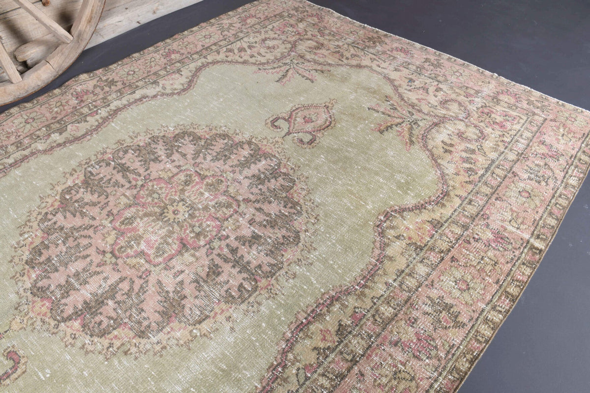 El yapımı vintage halı 178x287 cm oryantal desenli yün - kenar ve saçak detayı
