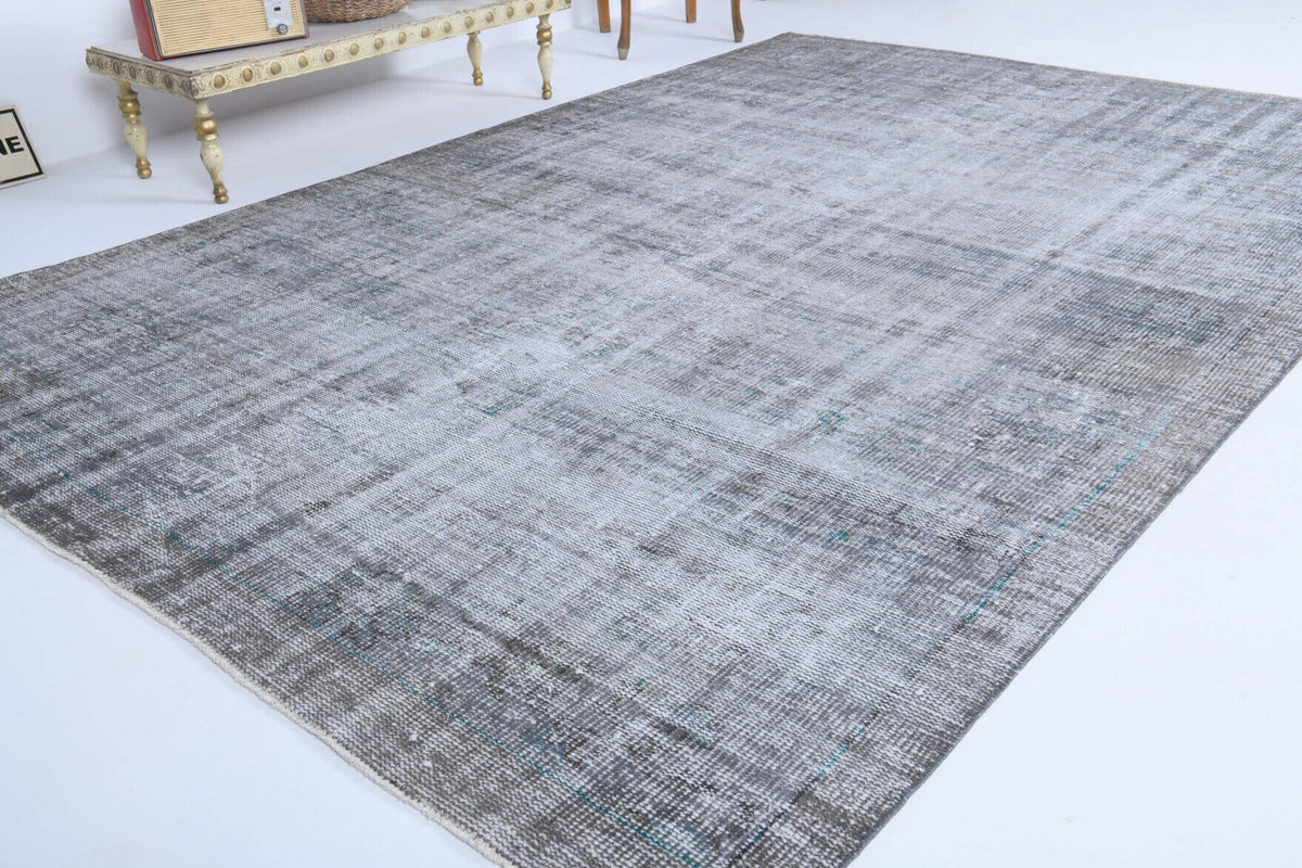 El yapımı vintage halı 183x274 cm oryantal desenli yün - yakın çekim doku detayı