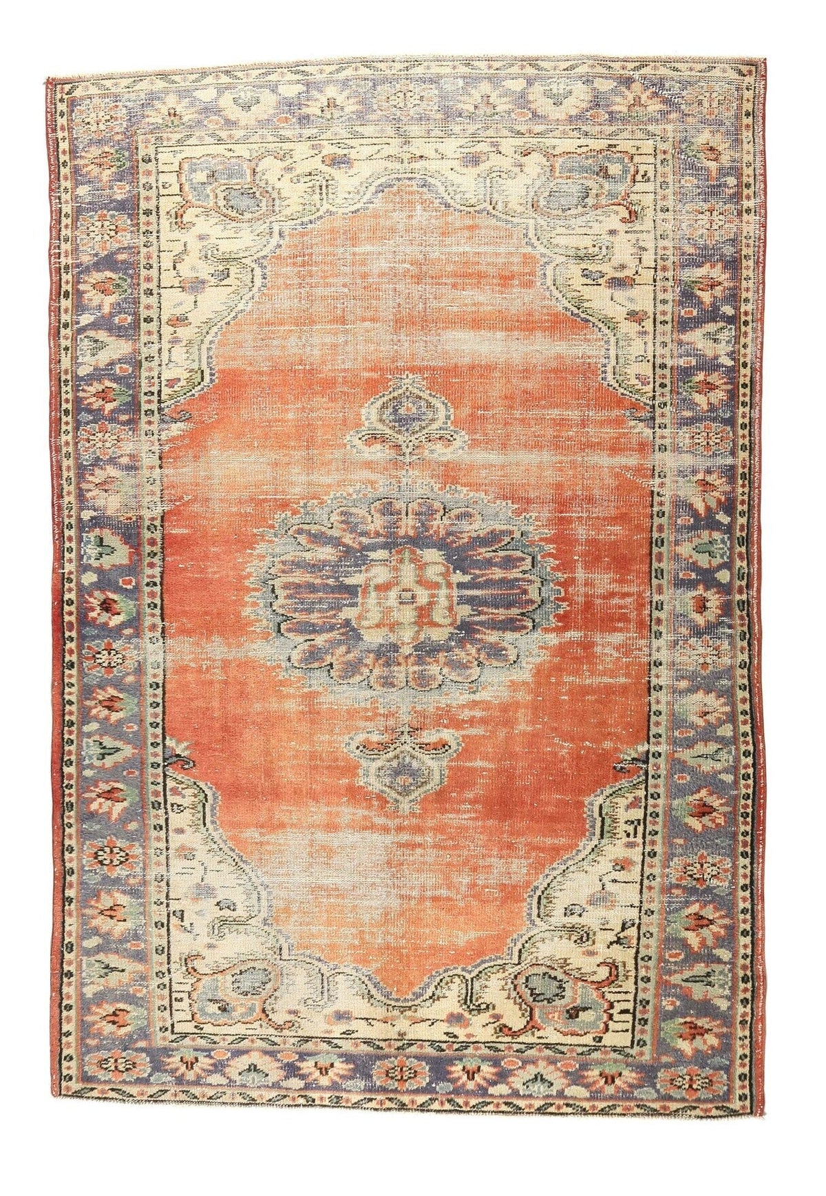 El yapımı vintage halı 183x274 cm çiçek desenli desenli yün - farklı açıdan görünüm