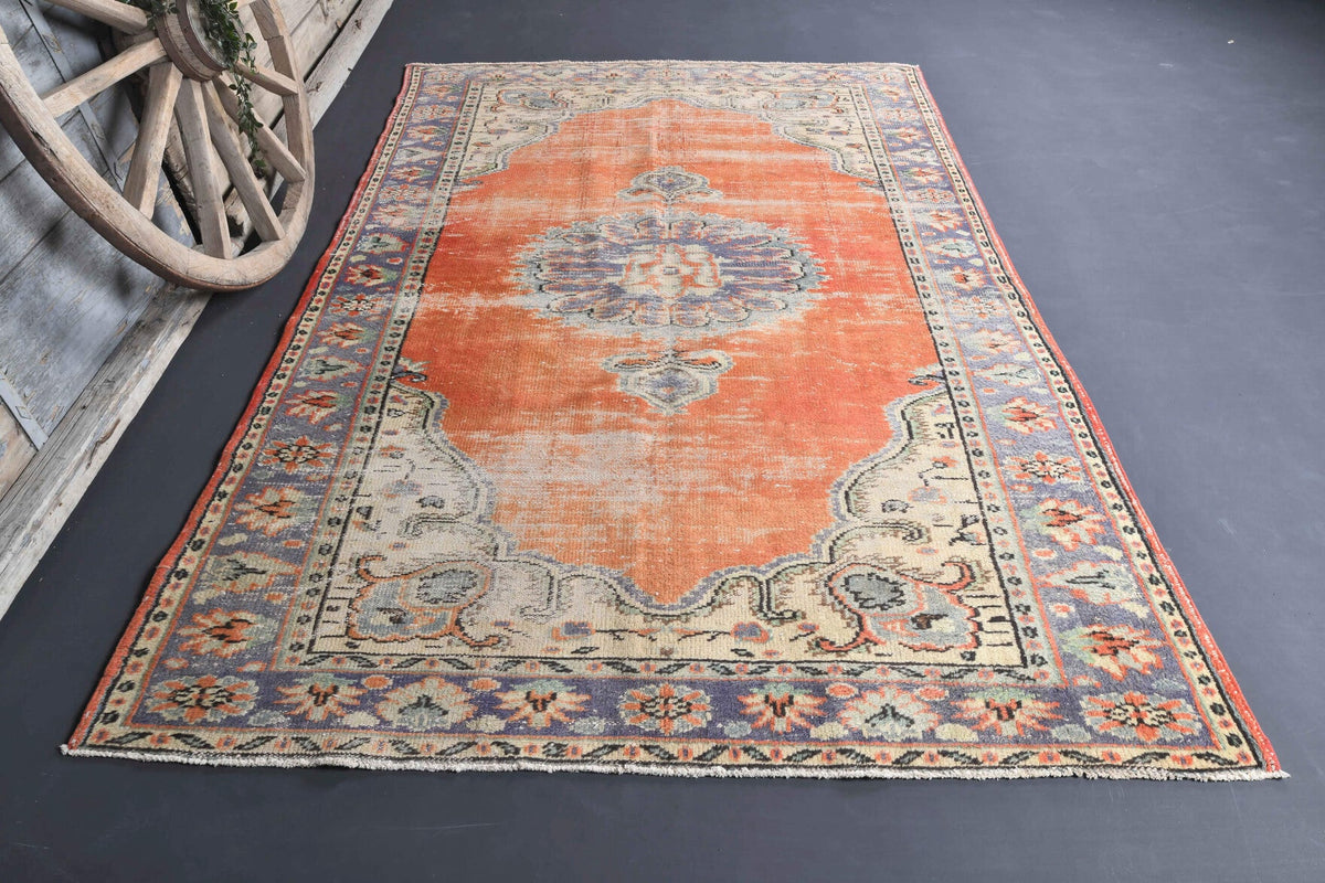 El yapımı vintage halı 183x274 cm çiçek desenli desenli yün - detay görünümü