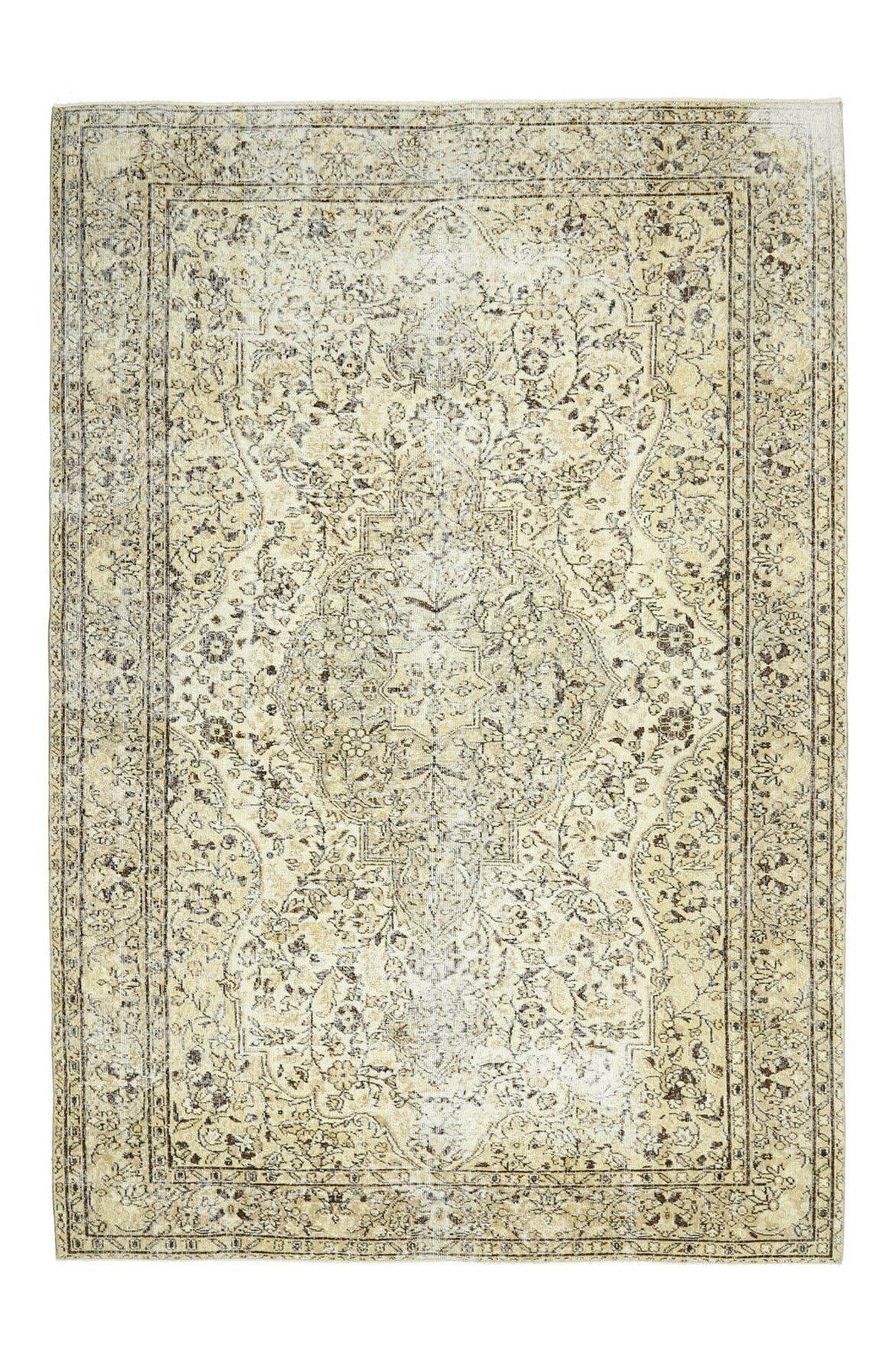 El yapımı vintage halı 201x295 cm oryantal desenli yün - üstten görünüm