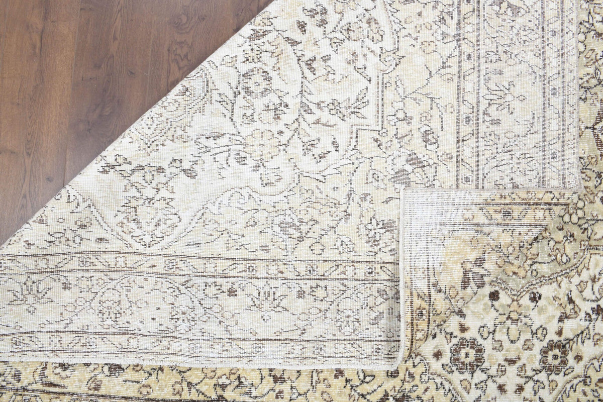 El yapımı vintage halı 201x295 cm oryantal desenli yün - kenar ve saçak detayı