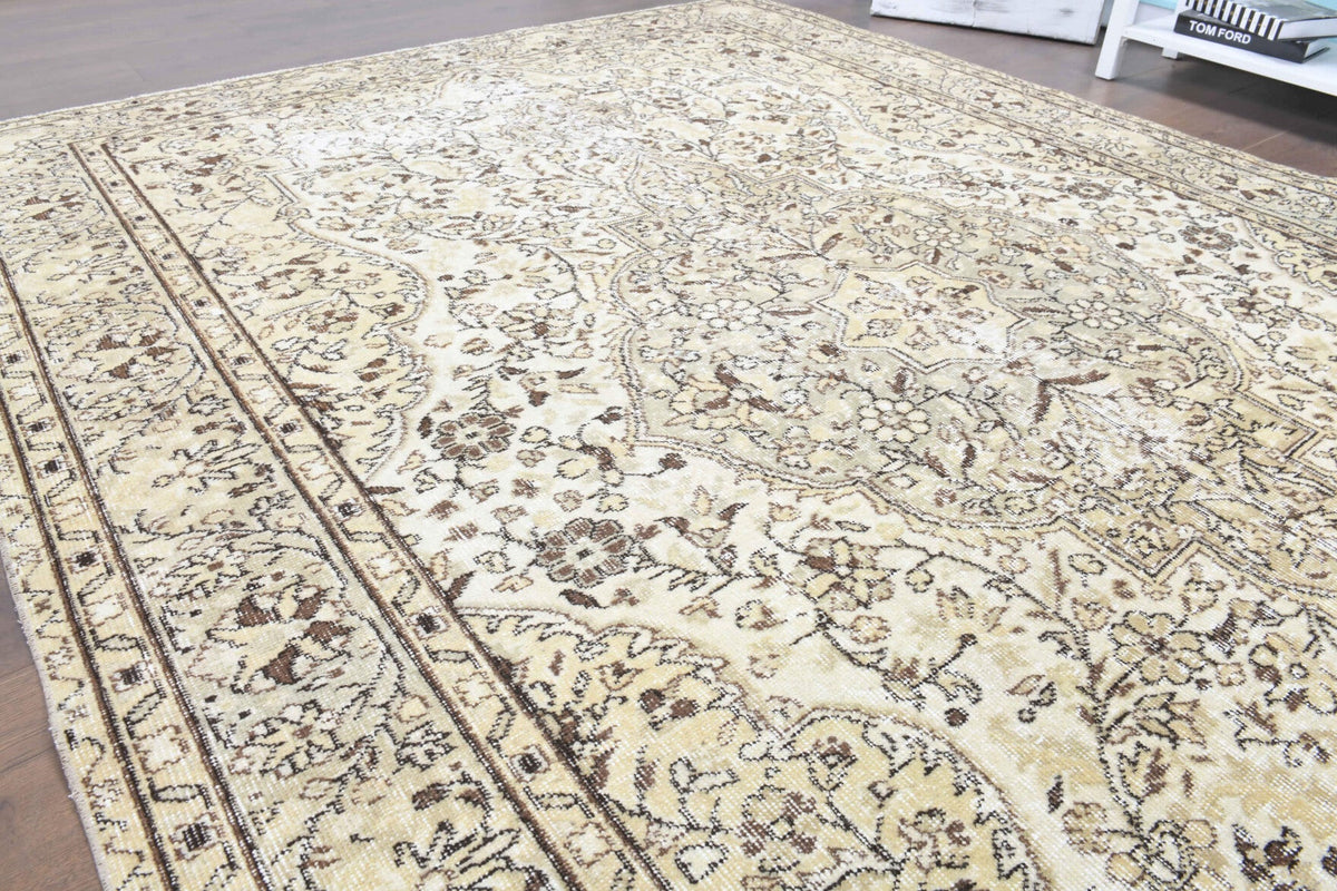El yapımı vintage halı 201x295 cm oryantal desenli yün - mekan görünümü