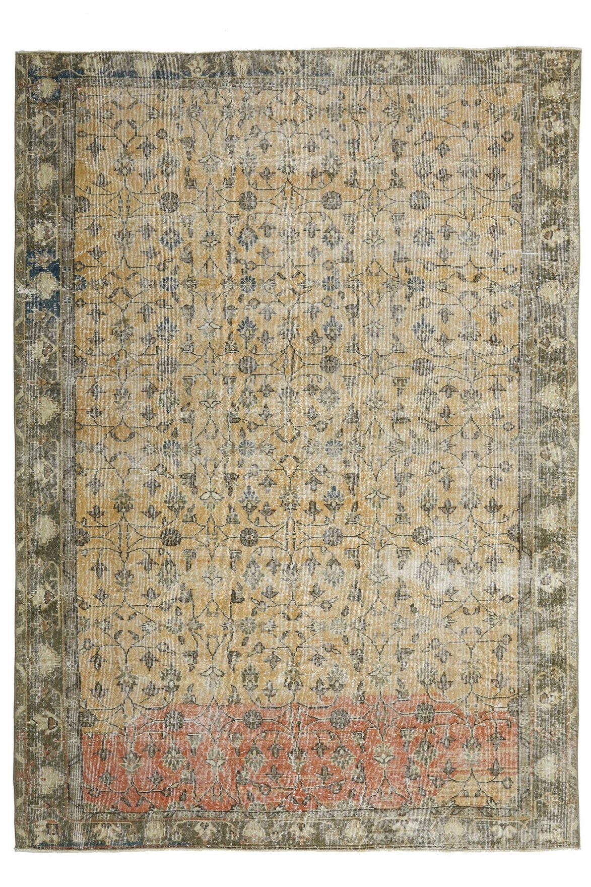 El yapımı vintage halı 208x292 cm çiçek desenli desenli yün - açık alan görünümü