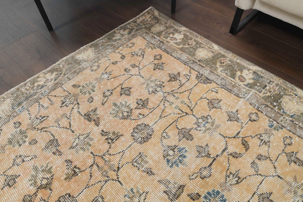 El yapımı vintage halı 208x292 cm çiçek desenli desenli yün - kenar ve saçak detayı