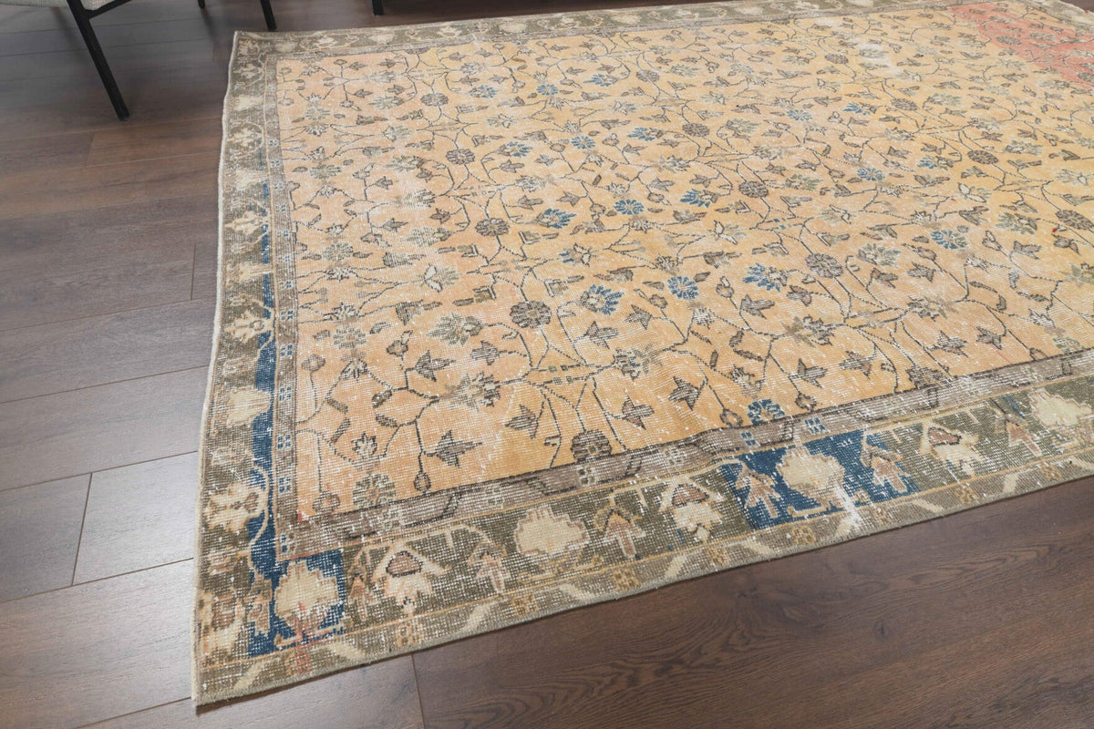 El yapımı vintage halı 208x292 cm çiçek desenli desenli yün - desen detayı