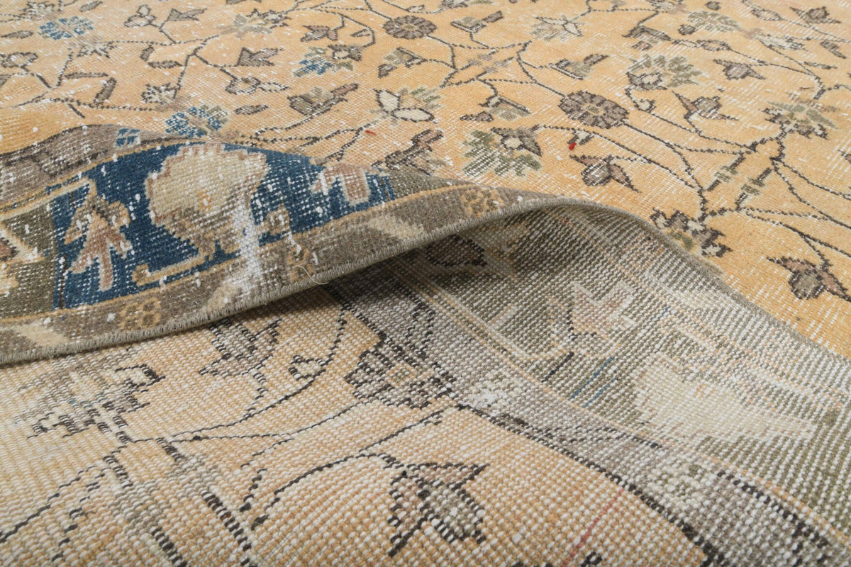 El yapımı vintage halı 208x292 cm çiçek desenli desenli yün - üstten görünüm