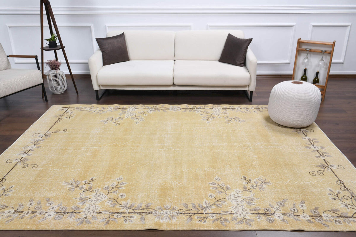 El yapımı vintage halı 183x305 cm düz desenli yün - yakın çekim doku detayı