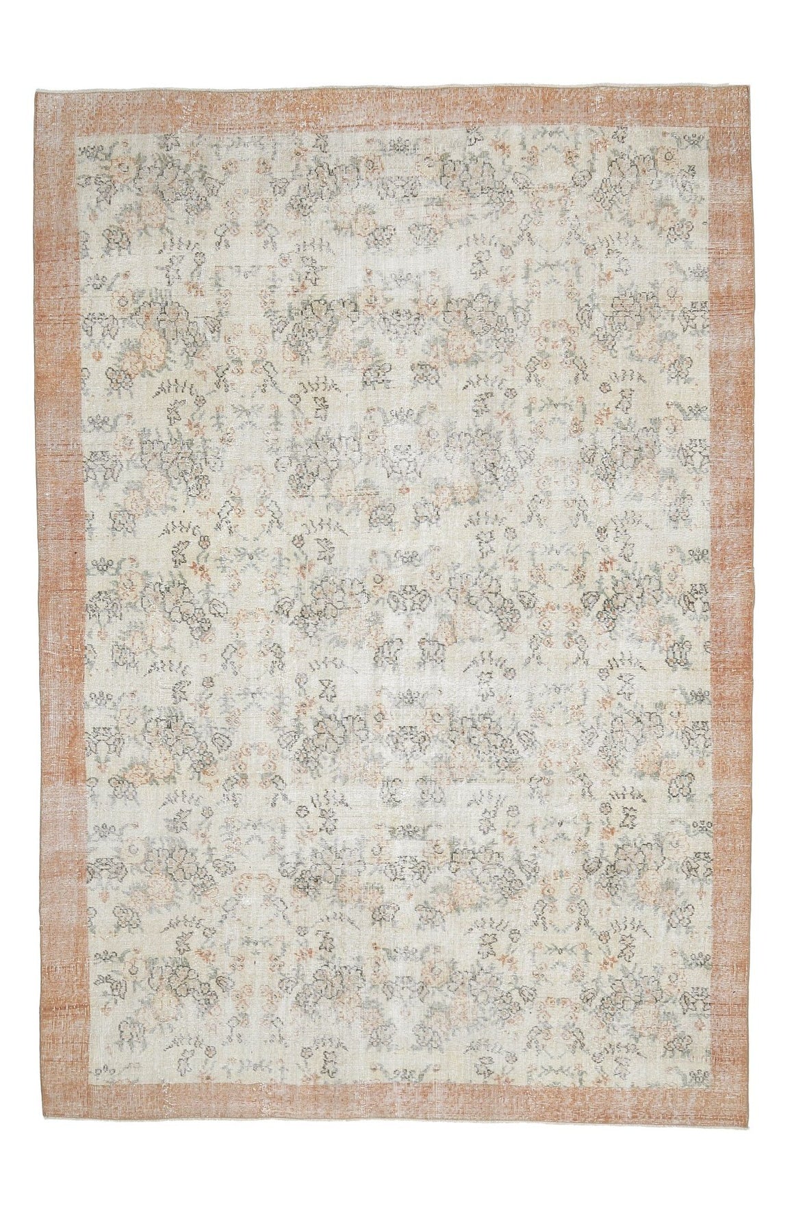 El yapımı vintage halı 213x310 cm çiçek desenli desenli yün - ışık altında renk detayı