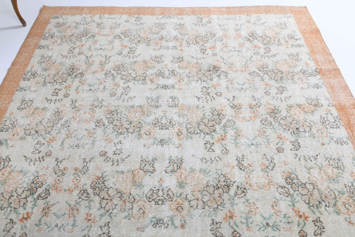 El yapımı vintage halı 213x310 cm çiçek desenli desenli yün - desen detayı