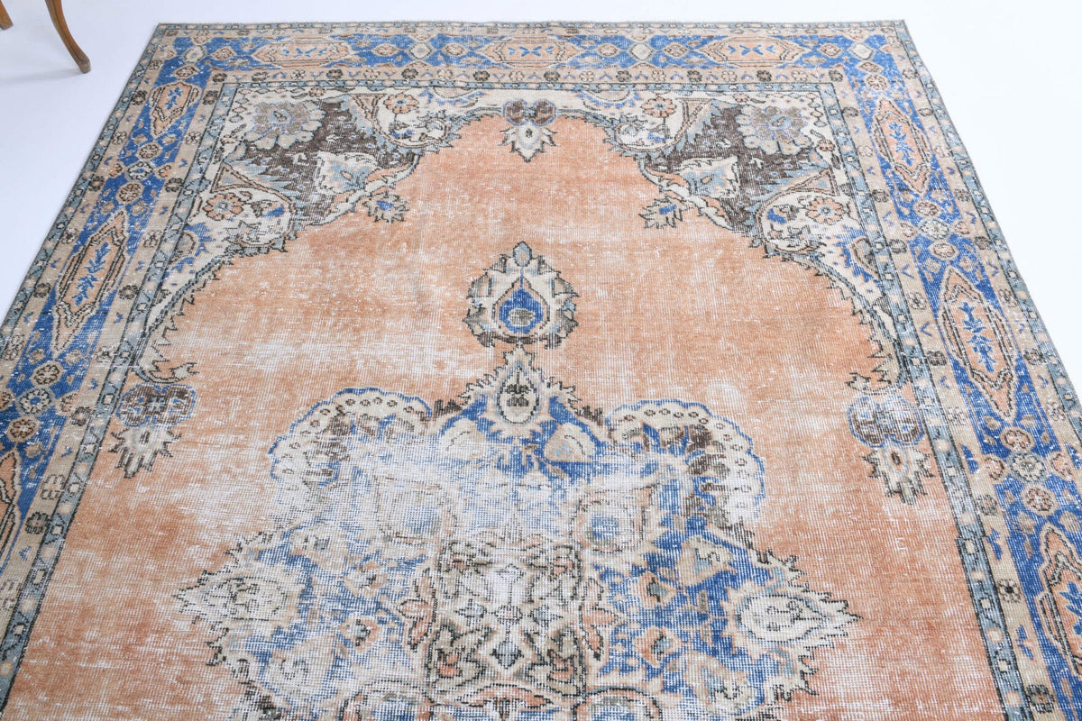 El yapımı vintage halı 203x318 cm çiçek desenli desenli yün - desen detayı