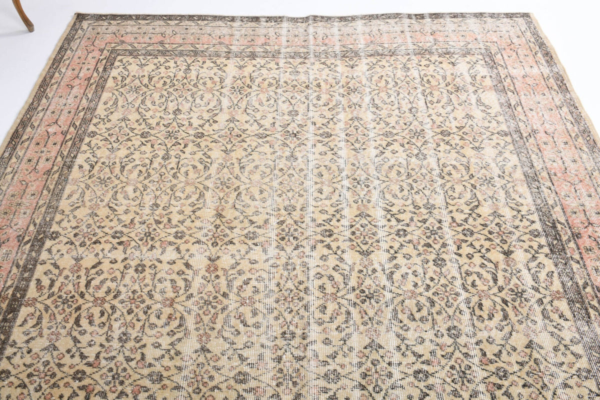 El yapımı vintage halı 218x318 cm çiçek desenli desenli yün - desen detayı