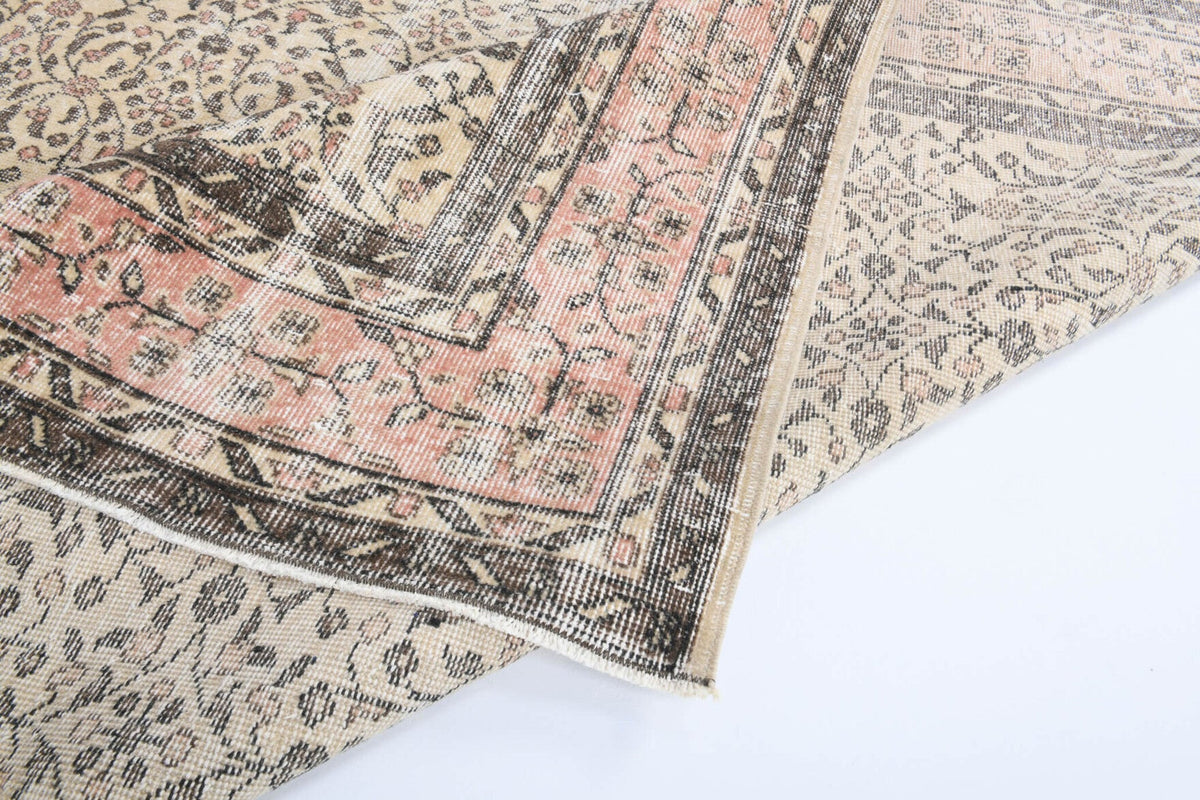 El yapımı vintage halı 218x318 cm çiçek desenli desenli yün - farklı açıdan görünüm