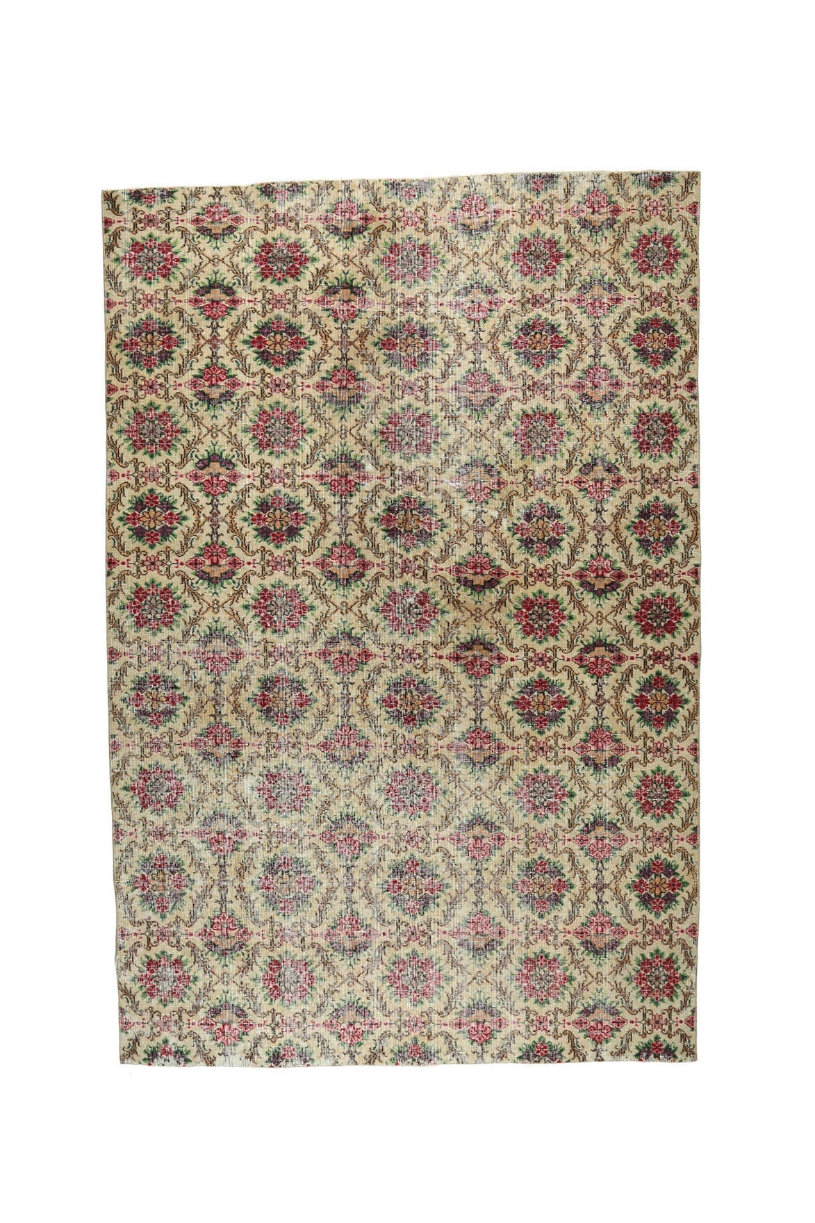 El yapımı vintage halı 183x305 cm i̇kat desenli yün - ışık altında renk detayı