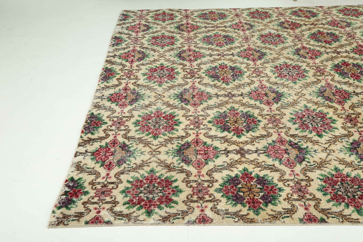 El yapımı vintage halı 183x305 cm i̇kat desenli yün - kenar ve saçak detayı