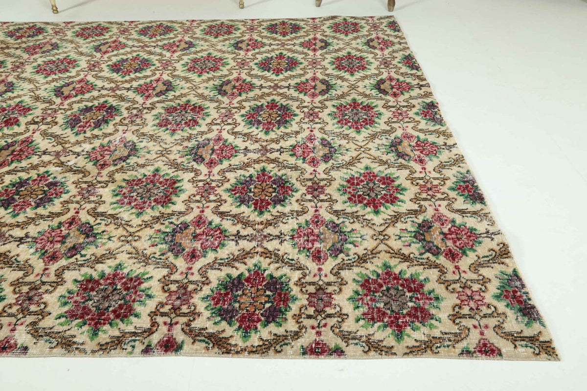 El yapımı vintage halı 183x305 cm i̇kat desenli yün - desen detayı