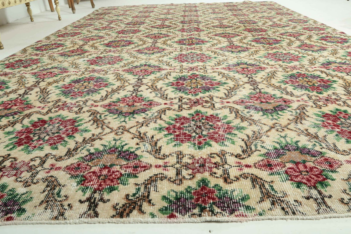 El yapımı vintage halı 183x305 cm i̇kat desenli yün - mekan görünümü