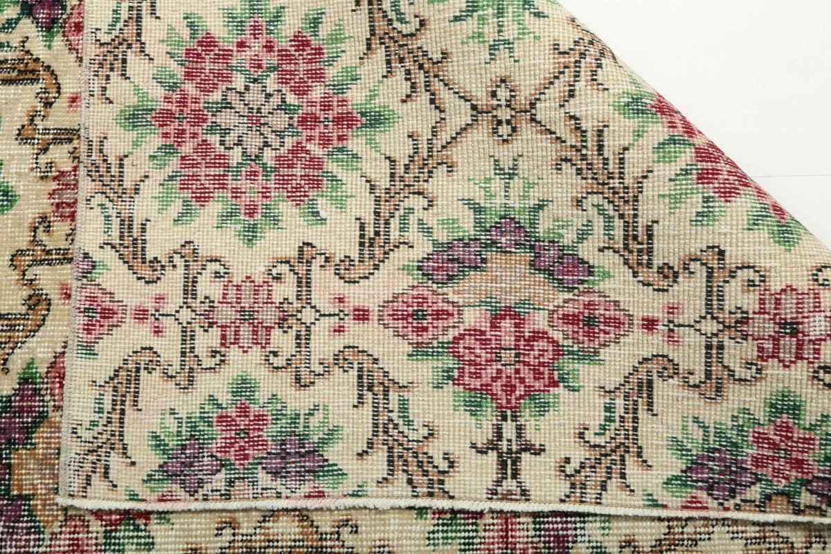 El yapımı vintage halı 183x305 cm i̇kat desenli yün - üstten görünüm