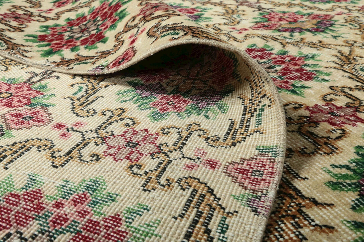 El yapımı vintage halı 183x305 cm i̇kat desenli yün - açık alan görünümü