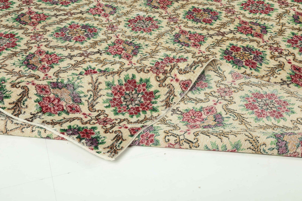 El yapımı vintage halı 183x305 cm i̇kat desenli yün - farklı açıdan görünüm