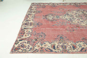 El yapımı vintage halı 213x305 cm çiçek desenli desenli yün - detay görünümü