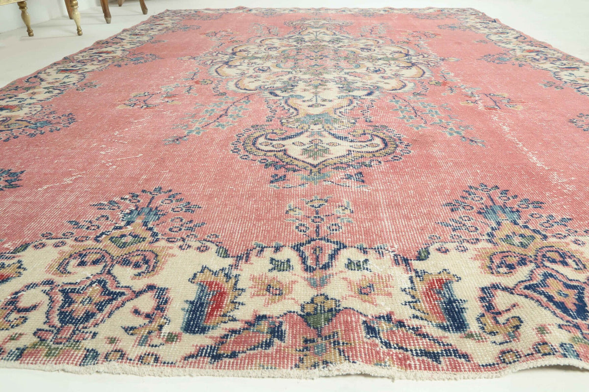 El yapımı vintage halı 213x305 cm çiçek desenli desenli yün - desen detayı