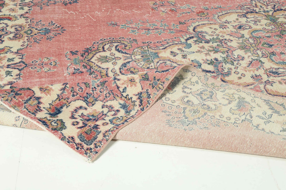 El yapımı vintage halı 213x305 cm çiçek desenli desenli yün - mekan görünümü