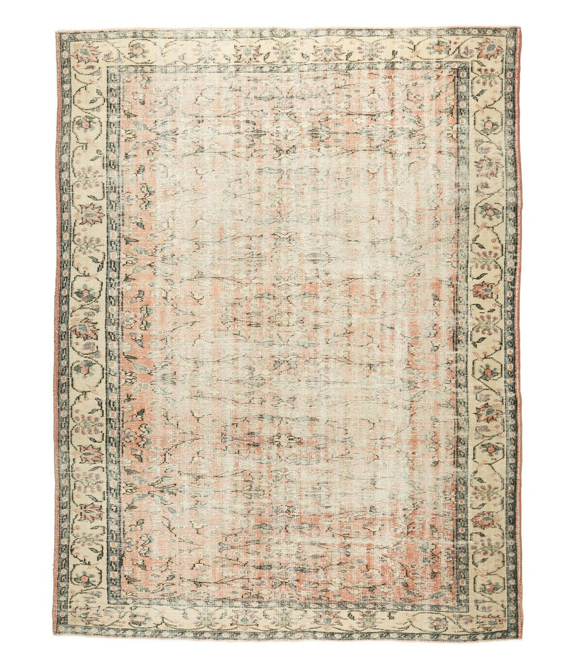 El yapımı vintage halı 213x274 cm çiçek desenli desenli yün - açık alan görünümü