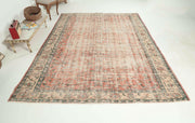 El yapımı vintage halı 213x274 cm çiçek desenli desenli yün - detay görünümü