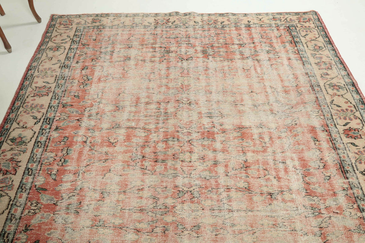 El yapımı vintage halı 213x274 cm çiçek desenli desenli yün - desen detayı