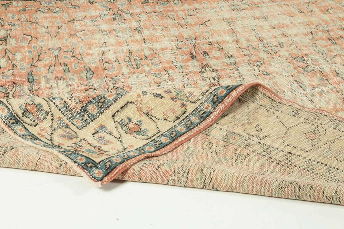 El yapımı vintage halı 213x274 cm çiçek desenli desenli yün - üstten görünüm