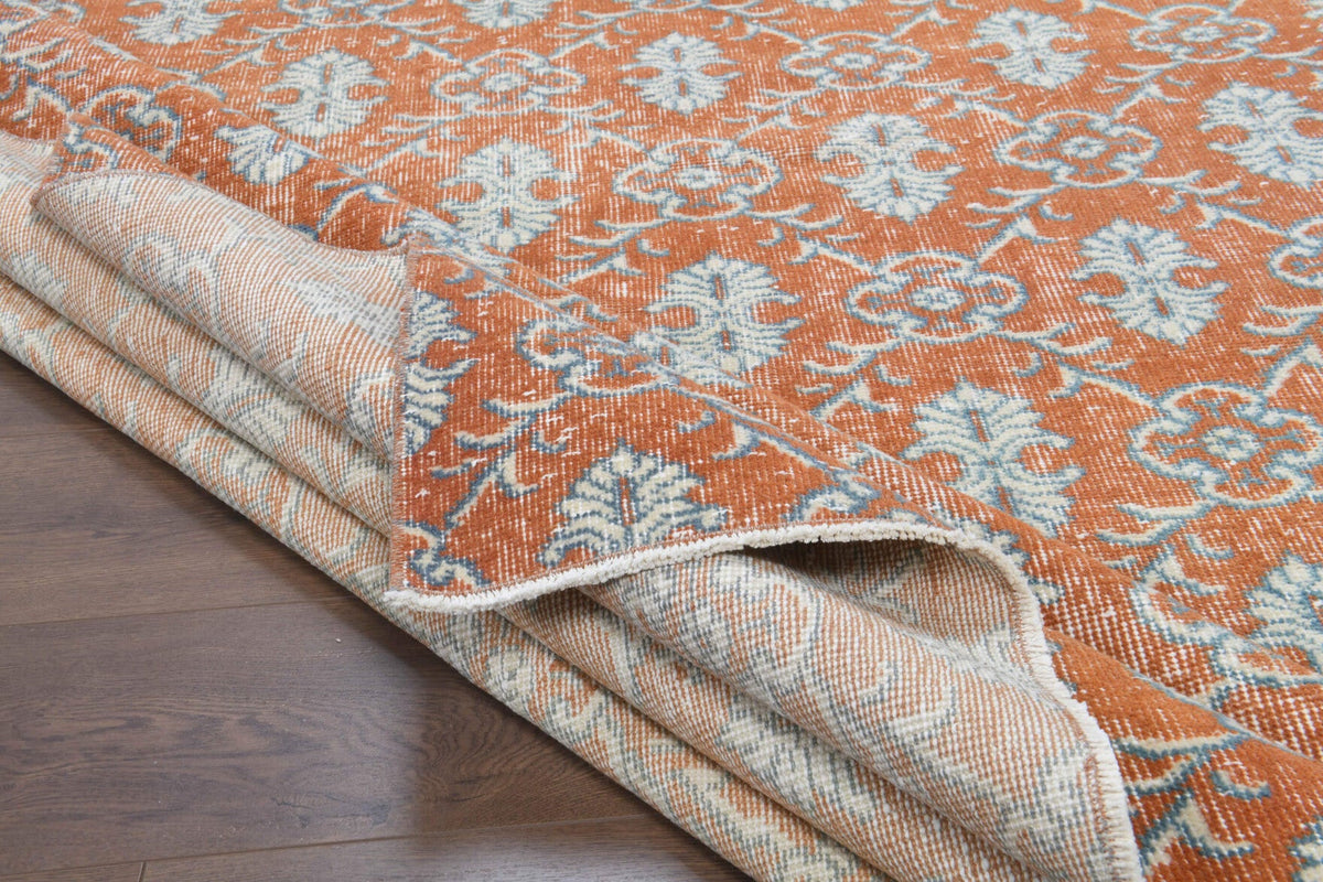 El yapımı vintage halı 213x305 cm damask desenli yün - desen detayı